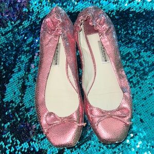 La Fenice Venezia Pink Flats with Bow and Elastic Edges
